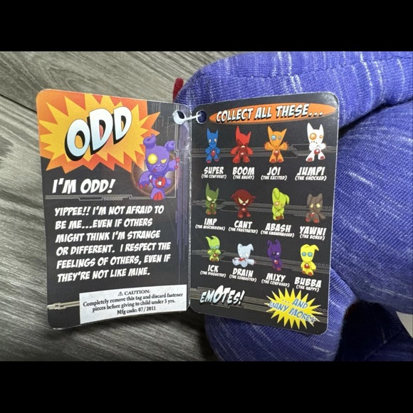 EMOTES! 2008 ODD(THE WACKY) 12 INCH PLUSH TOY. EVERGROW LTD. MADE IN HONG KONG - Picture 7 of 11
